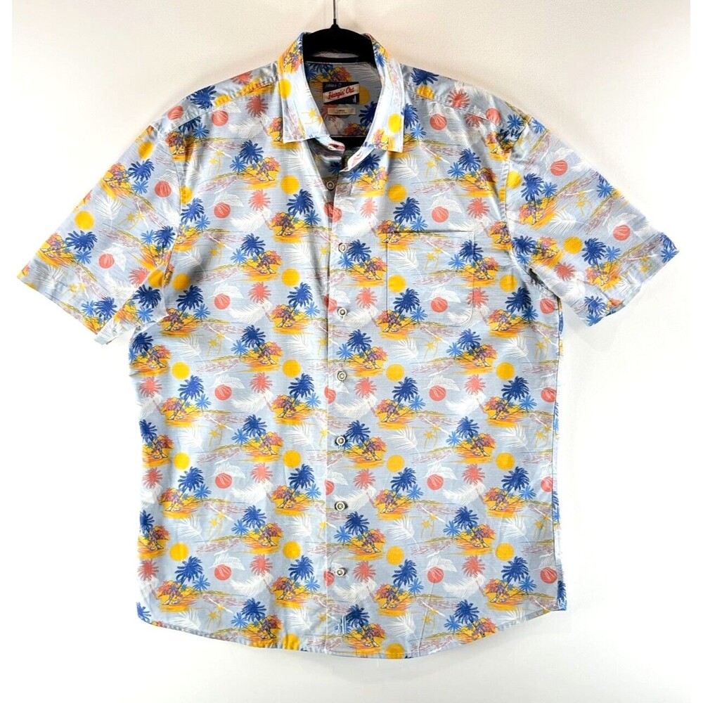 johnnie-O Mens Button Up Shirt Gray Hangin Out Franklin Tropical Camp Boho Large